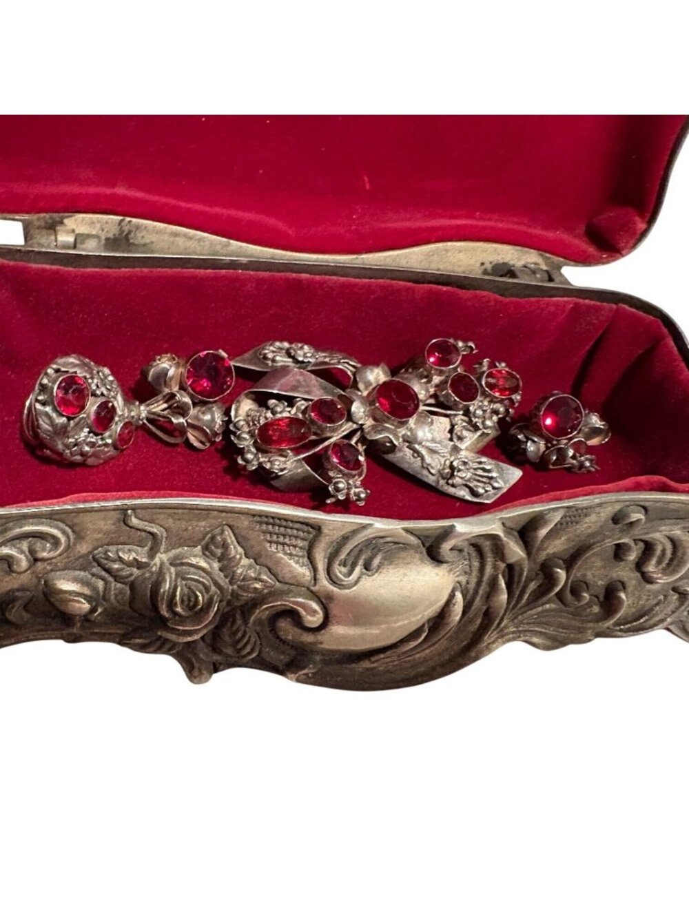 Rare Hobe Sterling 925 Red Stone Set Earrings Brooch Ring 6 Filigree Jewelry Gra